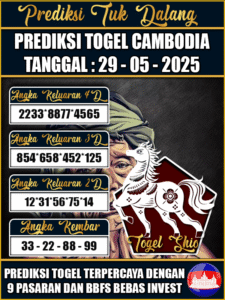 Prediksi Togel Pasaran CAMBODIA Hari ini – Kamis 29 Mei 2025