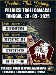Prediksi Togel Pasaran DAMACAI Hari ini – Rabu 28 Mei 2025