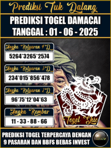 Prediksi Togel Pasaran DAMACAI Hari ini – Minggu 01 Juni 2025