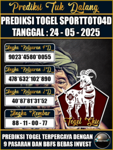 Prediksi Togel Pasaran SPORTTOTO4D Hari ini – Sabtu 24 Mei 2025