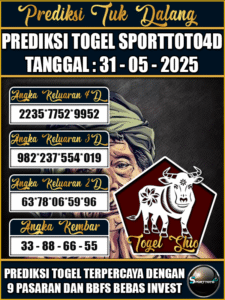 Prediksi Togel Pasaran SPORTTOTO4D Hari ini – Sabtu 31 Mei 2025