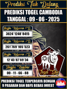 Prediksi Togel Pasaran CAMBODIA Hari ini – Senin 09 Juni 2025
