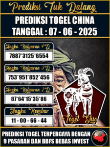 Prediksi Togel Pasaran CHINA Hari ini – Sabtu 07 Juni 2025