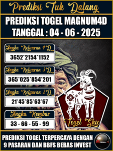 Prediksi Togel Pasaran MAGNUM4D Hari ini – Rabu 04 Juni 2025